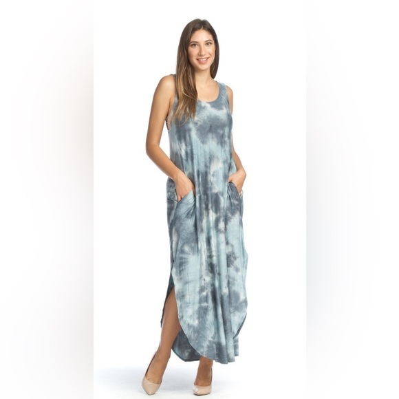 papillon Dresses & Skirts - PAPILLON Sz L Maxi Dress Tie Dye Slinky Cross Strap Back Tulip Hem NEW WITH TAG